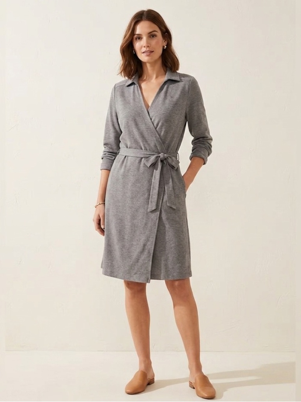 Lands End Wrap Dress in Dark Gray